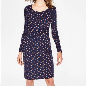 Boden Mabel Jersey dress women’s size 14 long sleeves navy sun print Classic
